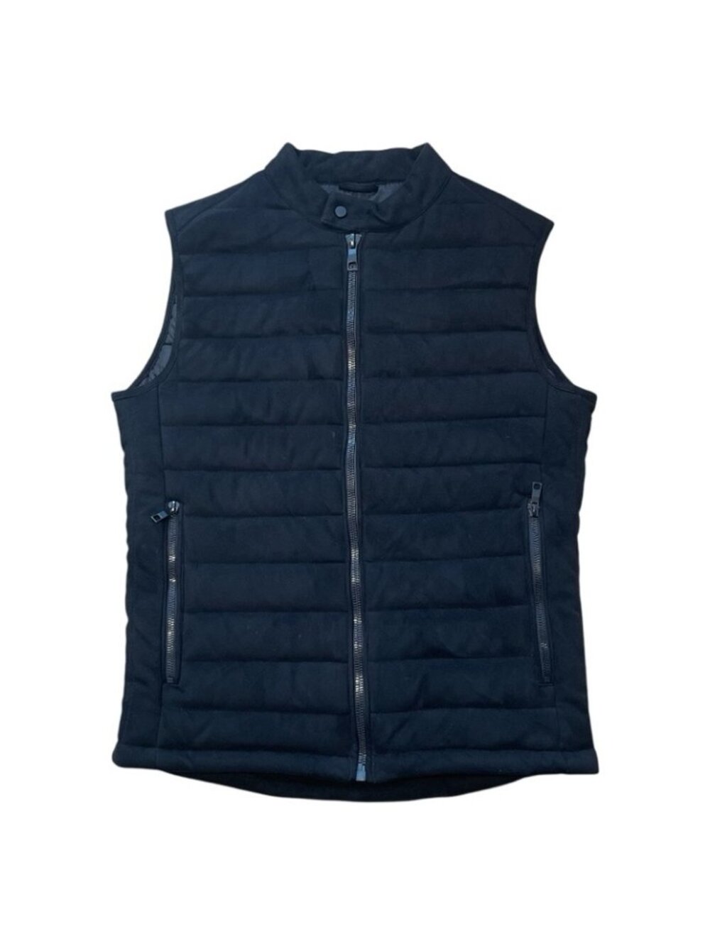 Zara Black Puffer Vest Men’s Medium Suede Finish Sleeveless Zip Up